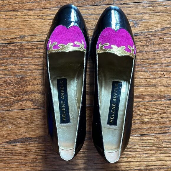Vintage Helene Arpels Purple, Gold and Black Wedges - Picture 3 of 8